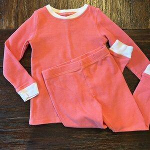 Cuddl Duds Girls Pink Waffle Thermal Pajama Set with White Trim